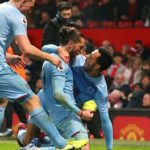 Burnley celebrate their second goal against Manchester United