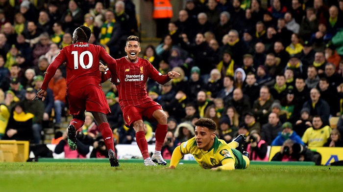 Mane strike fires Liverpool past Norwich