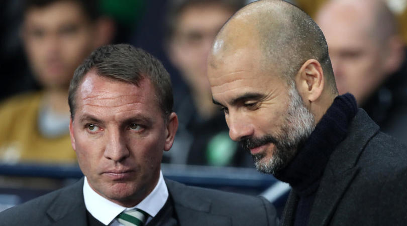 Celtic manager Brendan Rodgers and Manchester City manager Pep Guardiola