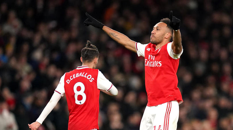 Arsenal's Pierre-Emerick Aubameyang celebrates scoring during a Premier League match at The Emirates Stadium, London.