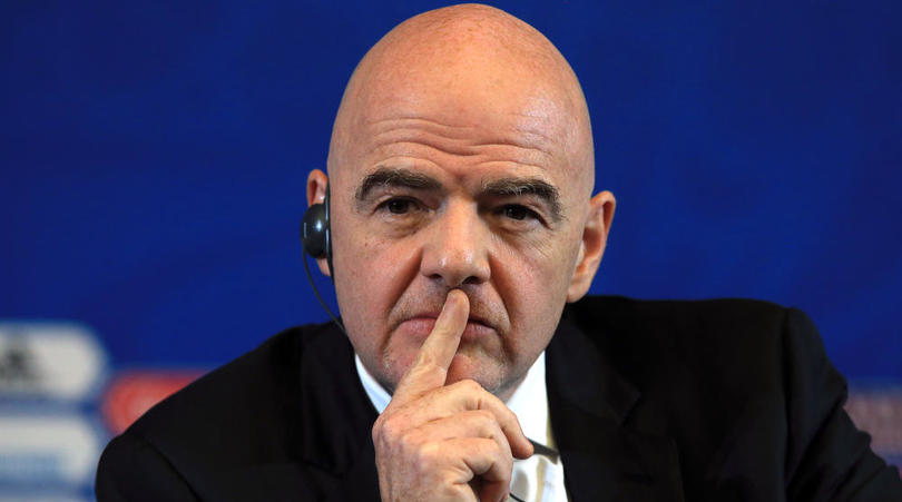 FIFA President Gianni Infantino during a press conference ahead of the FIFA 2018 World Cup draw at The Kremlin, Moscow. PRESS ASSOCIATION Photo Picture date: Friday December 1, 2017. See PA story SOCCER World Cup. Photo credit should read: Nick Potts/PA Wire. RESTICTIONS: Editorial use only. No transmission of sound or moving images. No use with any unofficial third party logos. No altering or adjusting of photographs.