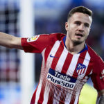 Saul Niguez celebrates after scoring during the La Liga soccer match