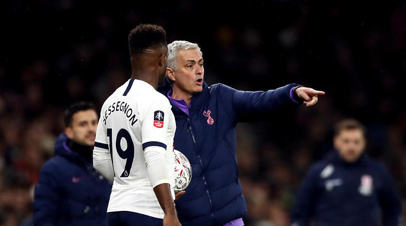 Tottenham Hotspur manager Jose Mourinho and Tottenham Hotspur's Ryan Sessegnon