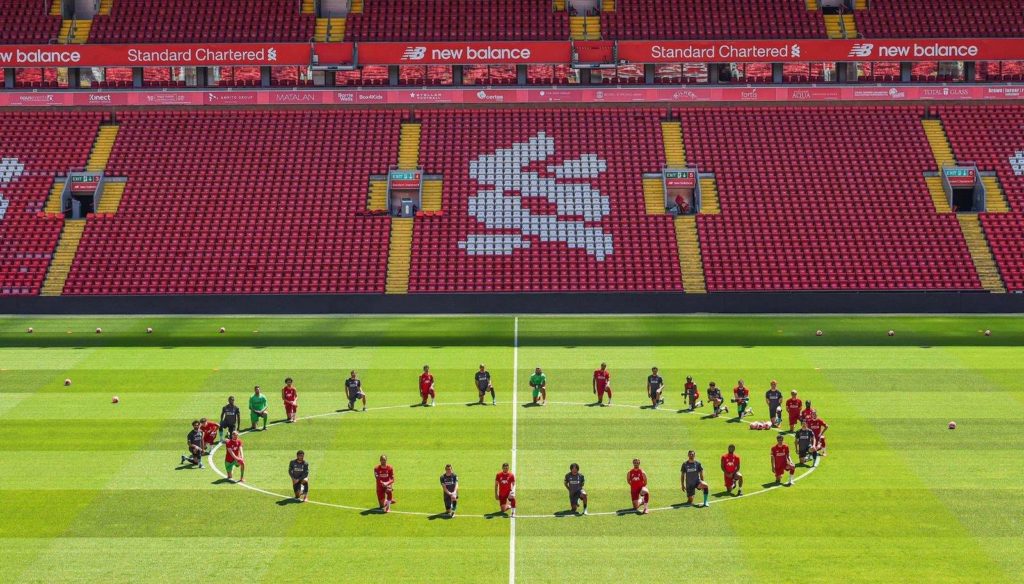 Liverpool players take a knee in support of Black Lives Matter movement