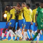 Divine Lunga of Mamelodi Sundowns celebrates goal with teammates during the 2021 MTN8 semifinal 2nd leg match between Mamelodi Sundowns and Golden Arrows at Lucas Moripe Stadium, Pretoria, on 28 September 2021 ©Samuel Shivambu/BackpagePix