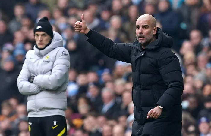 Pep Guardiola of Manchester City and Thomas Tuchel of Chelsea