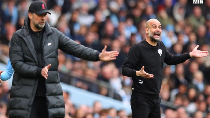 Jurgen Klopp of Liverpool and Pep Guardiola of Manchester City