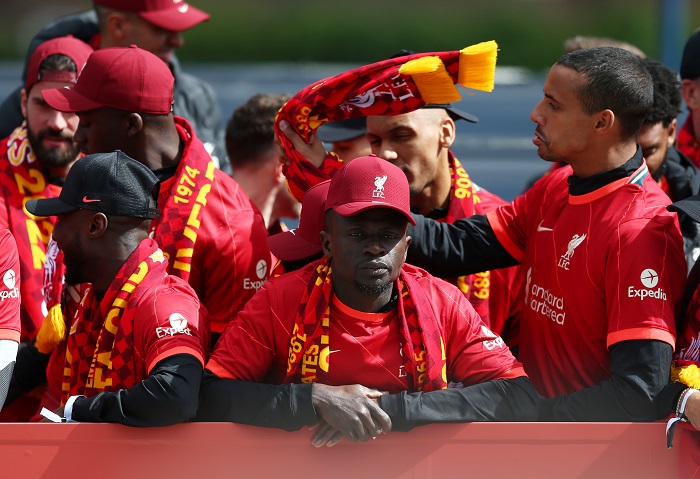 LIVERPOOL, ENGLAND - MAY 29: Sadio Mane of Liverpool looks on ahead of the Liverpool Trophy Parade on May 29, 2022 in Liverpool, England. (Photo by Jan Kruger/Getty Images)