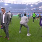 Watch: Richards celebrates title win in the middle of work