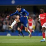 Andreas Christensen of Chelsea is challenged by Eddie Nketiah of Arsenal during the Premier League match between Chelsea and Arsenal at Stamford Bridge on April 20, 2022 in London, England. (Photo by Mike Hewitt/Getty Images)