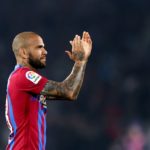 SYDNEY, AUSTRALIA - MAY 25: Dani Alves of FC Barcelona gestures during the match between FC Barcelona and the A-League All Stars at Accor Stadium on May 25, 2022 in Sydney, Australia. (Photo by Brendon Thorne/Getty Images)