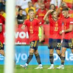 MALAGA, SPAIN - JUNE 12: Pablo Sarabia of Spain celebrates with Dani Olmo and Ferran Torres after scoring their team's second goal during the UEFA Nations League League A Group 2 match between Spain and Czech Republic at La Rosaleda Stadium on June 12, 2022 in Malaga, Spain. (Photo by Fran Santiago/Getty Images)