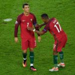 PARIS, FRANCE - JUNE 18: Cristiano Ronaldo of Portugal reacts with Nani of Portugal after missing a penalty during the UEFA EURO 2016 Group F match between Portugal and Austria at Parc des Princes on June 18, 2016 in Paris, France. (Photo by Mike Hewitt/Getty Images)