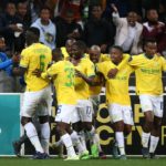 Aubrey Modiba of Mamelodi Sundowns (17) is congratulated for scoring the opening goal during the DStv Premiership 2022/23 match between Cape Town City and Mamelodi Sundowns held at Cape Town Stadium in Cape Town on 05 August 2022 © Shaun Roy/BackpagePix