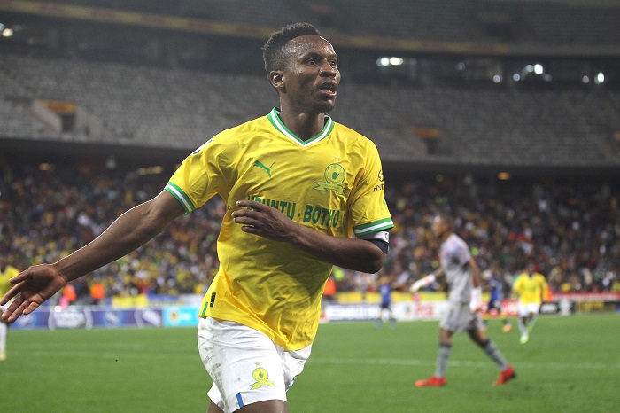 Mamelodi Sundowns captain Themba Zwane celebrates scoring Mamelodi Sundowns second goal during the DStv Premiership 2022/23 match between Cape Town City and Mamelodi Sundowns held at Cape Town Stadium in Cape Town on 05 August 2022 © Shaun Roy/BackpagePix